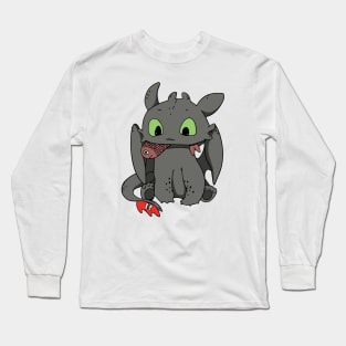 Cute Hungry Toothless, Night fury with fish, Httyd dragon Long Sleeve T-Shirt